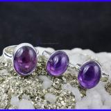 SVP963-Amethyst Cab Gemstone Trendy With 925 Sterling Silver 3 Pcs Ring Set